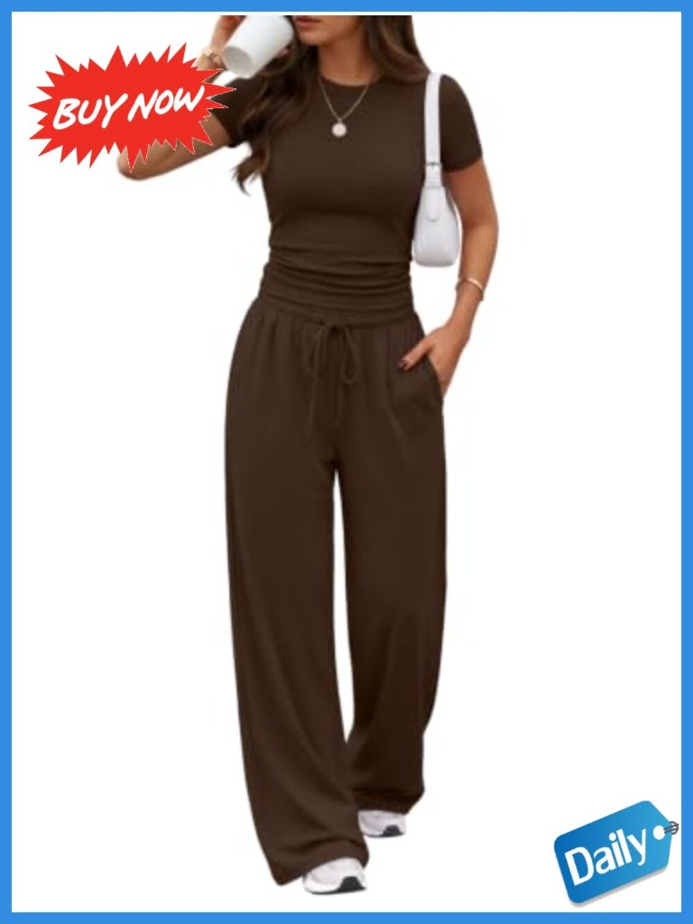 Women's 2 Piece Lounge Set Short Sleeve Wide Leg Pants with Pockets